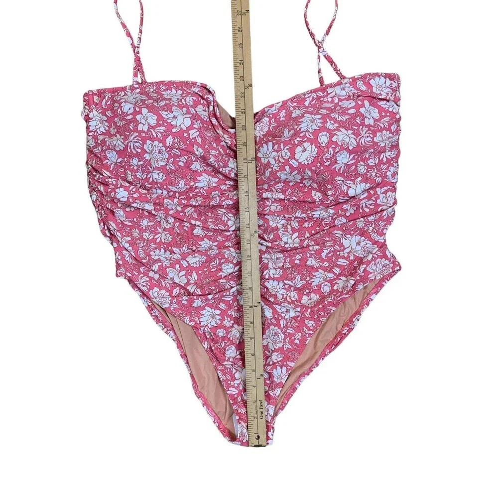 J. Crew Women's 24 Pink Tossed Floral Ruched Sweetheart One-Piece Swimsuit New! - Picture 7 of 11